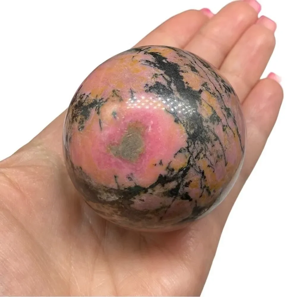 Rhodonite Sphere Crystal Natural Stone Decor Gift Display Piece Pink Crystals